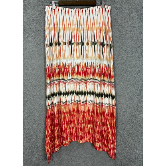 Chicos Maxi Skirt Womens 1 Medium Red Geometric Pull On Stretch Boho Hippie - Picture 1 of 8